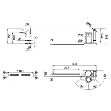 KRONER Гигиенический душ со смесителем и креплением на унитаз KRM Zenda-C025 (CV022957)