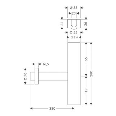 AXOR Сифон для умывальника бутылочный без горловины 1 1/4" x 50 (51303000)