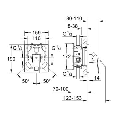 GROHE Внешняя часть смесителя однорычажного для душа Eurocube (19898000)