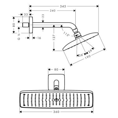 HANSGROHE Верхний душ с кронштейном Raindance E (27371000)