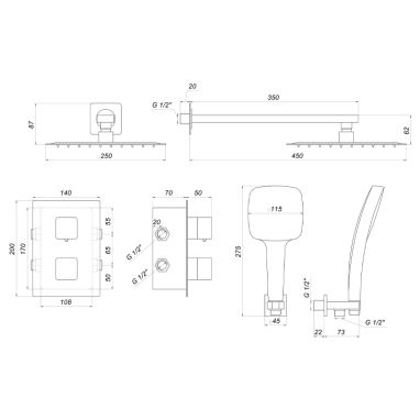 GLOBUS LUX Душевая система термостатическая встроенная GLM-405-BB-TT-SMART