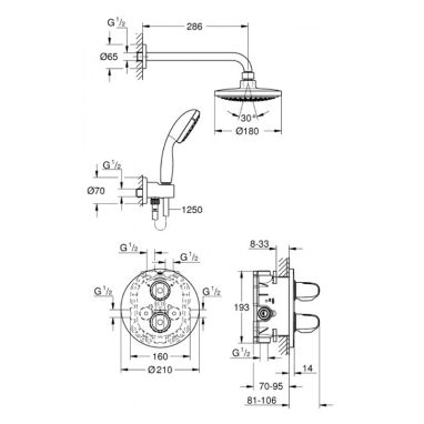 GROHE Душевая система термостатическая встроенная Grohtherm 1000 (34614000)