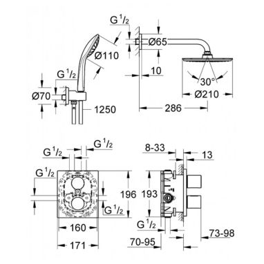 GROHE Душевая система термостатическая встроенная Grohtherm 3000 (34408000)