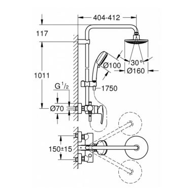 GROHE Душевая система однорычажная настенная New Tempesta Cosmopolitan (26224000)