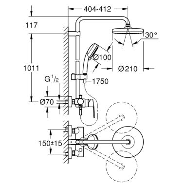 GROHE Душевая система однорычажная настенная TEMPESTA Cosmopolitan System 210 (26224001)