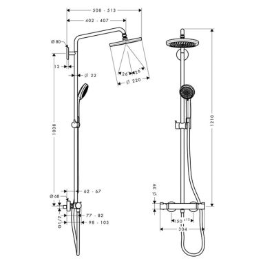 HANSGROHE Душевая система термостатическая настенная Croma (27188000)