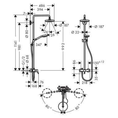 HANSGROHE Душевая система однорычажная настенная Croma Select S (27255400)