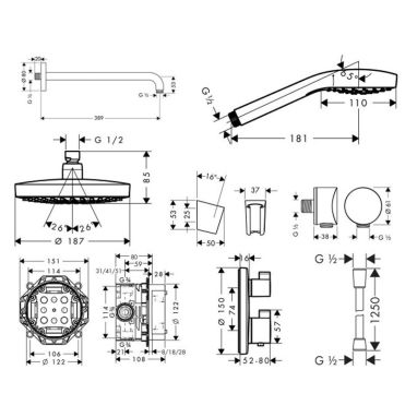 HANSGROHE Душевая система термостатическая встроенная Croma Select S (27295000)