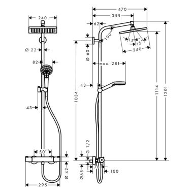 HANSGROHE Душевая система термостатическая настенная Crometta E (27271000)