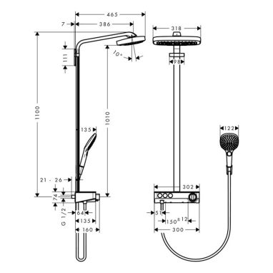 HANSGROHE Душевая система термостатическая настенная Raindance Select E (27127000)