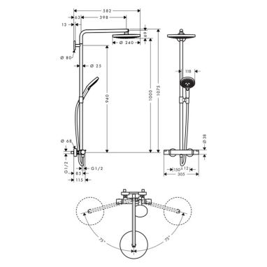 HANSGROHE Душевая система термостатическая настенная Raindance Select S (27129000)