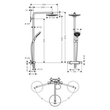 HANSGROHE Душевая система термостатическая настенная Raindance Select S (27129400)