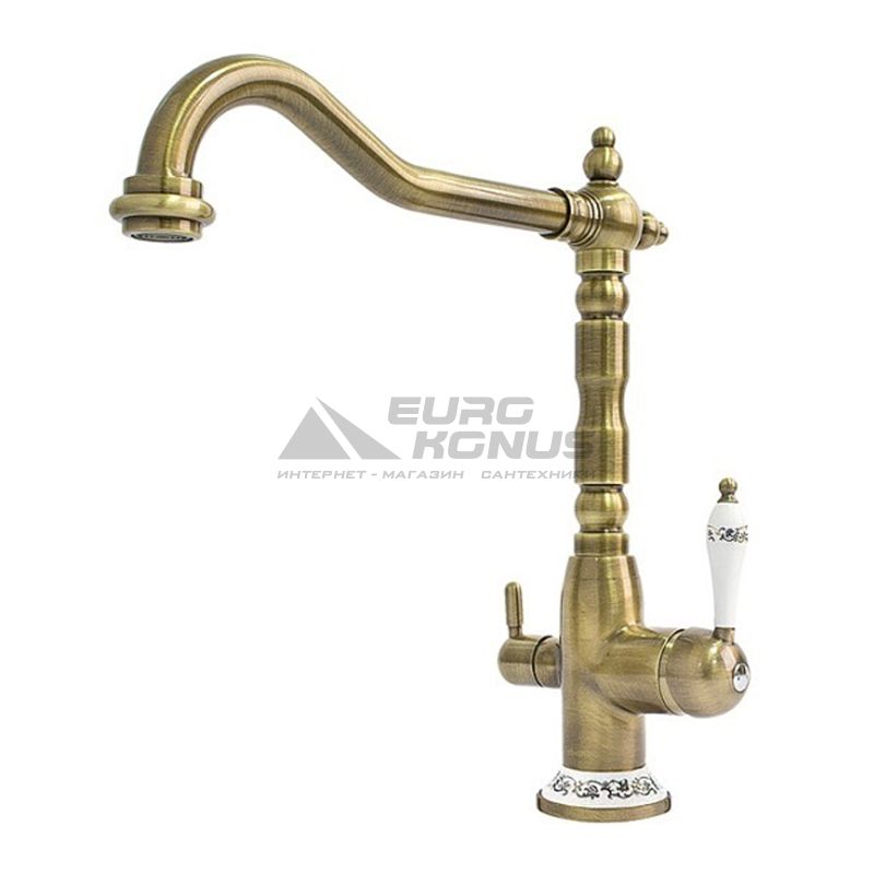 FABIANO Смеситель для кухни на две воды двухрычажный FKM 31.4 Brass-Antique (8231.403.0140)