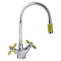 ZERIX Смеситель для кухни двухвентильный с гибким изливом Z5860-11 Chrome/Green (ZX0351)