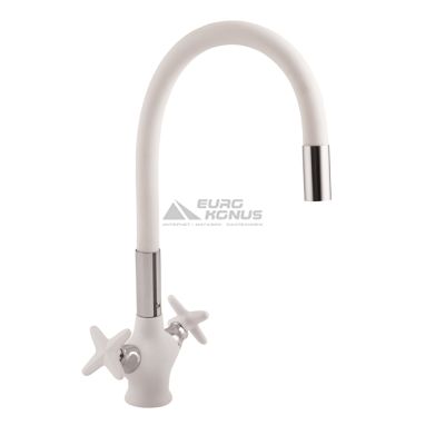 ZERIX Смеситель для кухни двухвентильный с гибким изливом Z58322-7 Chrome/White (ZX0508)