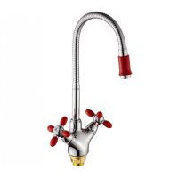 ZERIX Смеситель для кухни двухвентильный с гибким изливом Z5860-5 Chrome/Red (ZX0347)