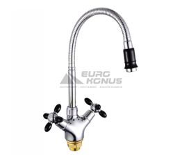 ZERIX Змішувач для кухні двовентильний з гнучким виливом Z5860-6 Chrome/Black