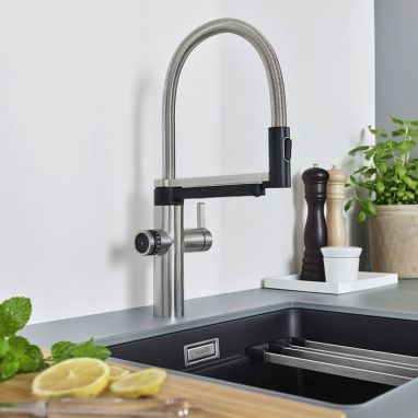 BLANCO Смеситель для кухни на две воды двухрычажный EVOL-S Pro Filter UltraResist нержавеющая сталь (526276)