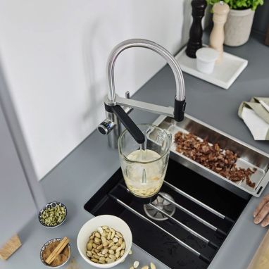 BLANCO Смеситель для кухни на две воды двухрычажный EVOL-S Pro Filter UltraResist нержавеющая сталь (526276)