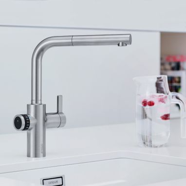 BLANCO Смеситель для кухни однорычажный с выдвижным изливом EVOL-S Volume UltraResist нерж рычаг справа (525211)