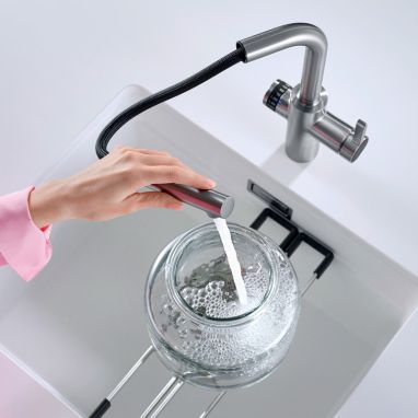 BLANCO Смеситель для кухни однорычажный с выдвижным изливом EVOL-S Volume UltraResist нерж рычаг справа (525211)