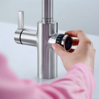 BLANCO Смеситель для кухни однорычажный с выдвижным изливом EVOL-S Volume UltraResist нерж рычаг слева (525213)