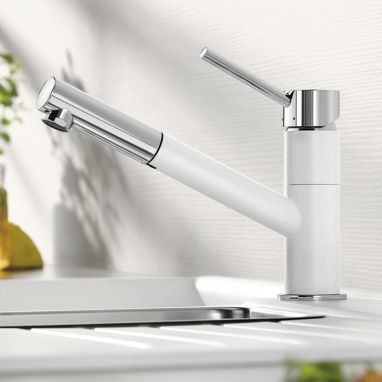 BLANCO Смеситель для кухни однорычажный с выдвижным изливом KANO-S хром/белый (525040)