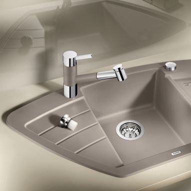 BLANCO Смеситель для кухни однорычажный с выдвижным изливом TIVO-S хром/серый беж (517619)
