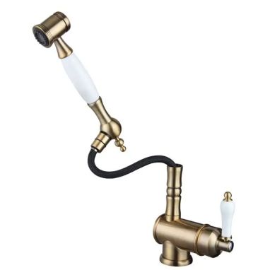 FABIANO Смеситель для кухни однорычажный с выносным шлангом FKM 67P Brass Antique (8232.403.0754)