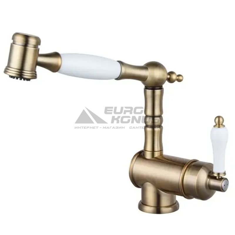 FABIANO Смеситель для кухни однорычажный с выносным шлангом FKM 67P Brass Antique (8232.403.0754)