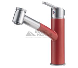 FRANKE Смеситель для кухни однорычажный с выносным шлангом SMART Pull Out никель оптик/ретро красный (115.0534.219)