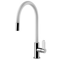 GESSI Смеситель для кухни однорычажный с выдвижным изливом Helium хром/белый (60077-379)