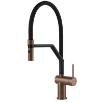 GESSI Смеситель для кухни однорычажный с гибким изливом Inedito медь брашированная/черный (60429-125)