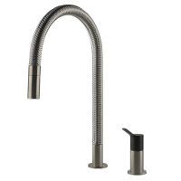 GESSI Смеситель для кухни однорычажный скрытого монтажа с выносным шлангом Mesh нержавеющая сталь/черный (60001-599)