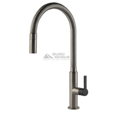 GESSI Смеситель для кухни однорычажный с выдвижным изливом Mesh нержавеющая сталь/черный (60003-599)