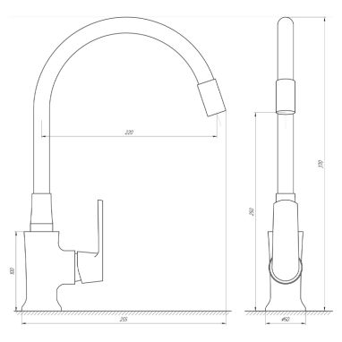 GLOBUS LUX Смеситель для кухни однорычажный с гибким изливом Laguna GLA-0203SL-SB