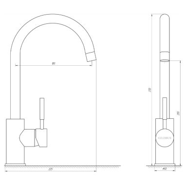 GLOBUS LUX Смеситель для кухни однорычажный LAZER GLLR-0203S-1-ONIX