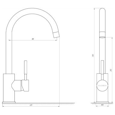 GLOBUS LUX Смеситель для кухни однорычажный LAZER GLLR-0203S-2-ARENA