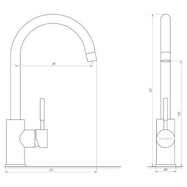 GLOBUS LUX Смеситель для кухни однорычажный LAZER GLLR-0203S-8 STSTEEL
