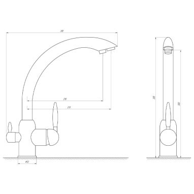 GLOBUS LUX Смеситель для питьевой воды двухрычажный GLLR-0777-8-STSTEEL