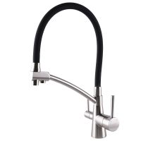 GLOBUS LUX Смеситель для питьевой воды двухрычажный с гибким изливом GLLR-0700-8-STSTEEL