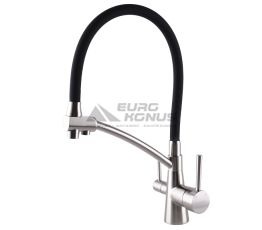 GLOBUS LUX Смеситель для питьевой воды двухрычажный с гибким изливом GLLR-0700-8-STSTEEL