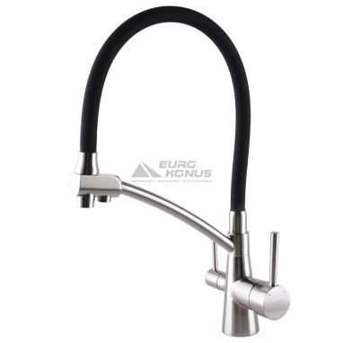GLOBUS LUX Смеситель для питьевой воды двухрычажный с гибким изливом GLLR-0700-8-STSTEEL