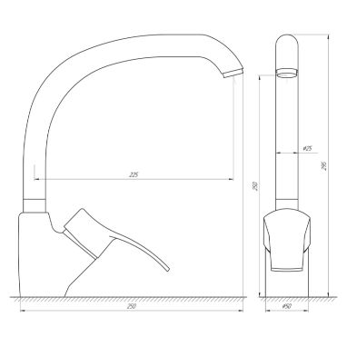 GLOBUS LUX Смеситель для кухни однорычажный QUEENSLAND GLQU-0203S-BIG-ST STEEL
