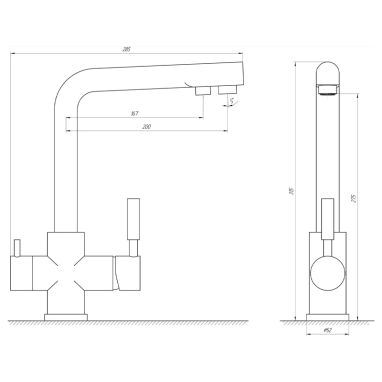 GLOBUS LUX Смеситель для питьевой воды двухрычажный GLLR-0888-8-STSTEEL
