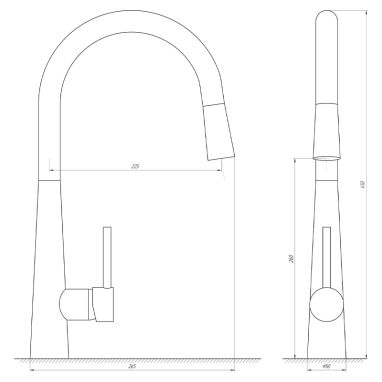 GLOBUS LUX Смеситель для кухни однорычажный с выдвижным изливом LAZER GLLR-1033-StSTEEL