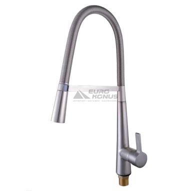 GLOBUS LUX Смеситель для кухни однорычажный с гибким изливом LAZER GLLR-1032-StSTEEL