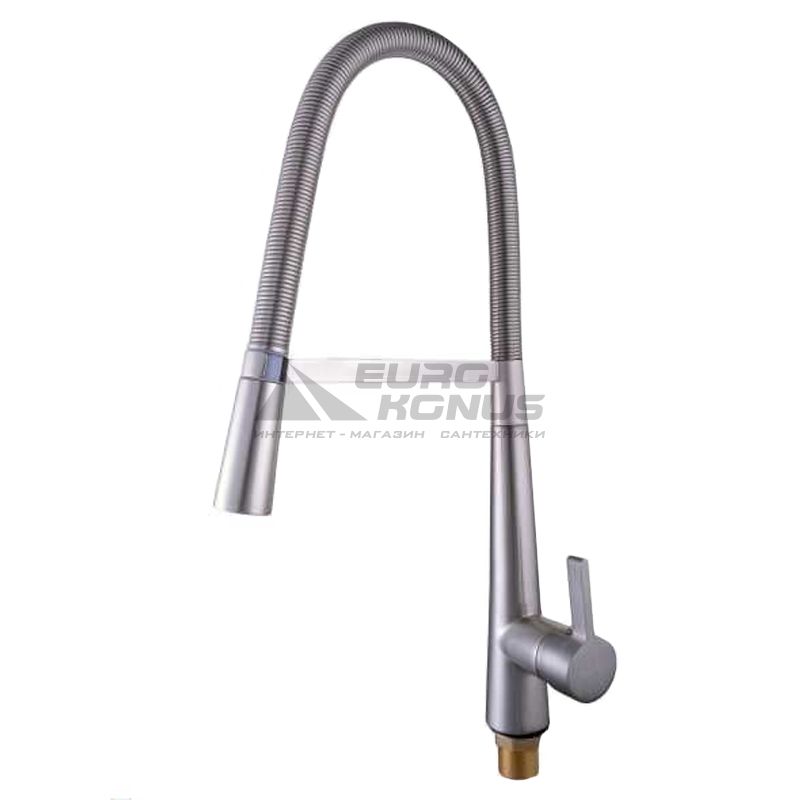 GLOBUS LUX Смеситель для кухни однорычажный с гибким изливом LAZER GLLR-1032-StSTEEL