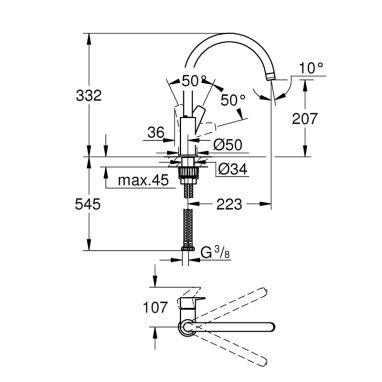 GROHE Смеситель для кухни однорычажный Bau Edge New (31367001)
