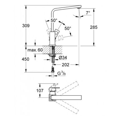 GROHE Смеситель для кухни однорычажный Eurocube (31255000)